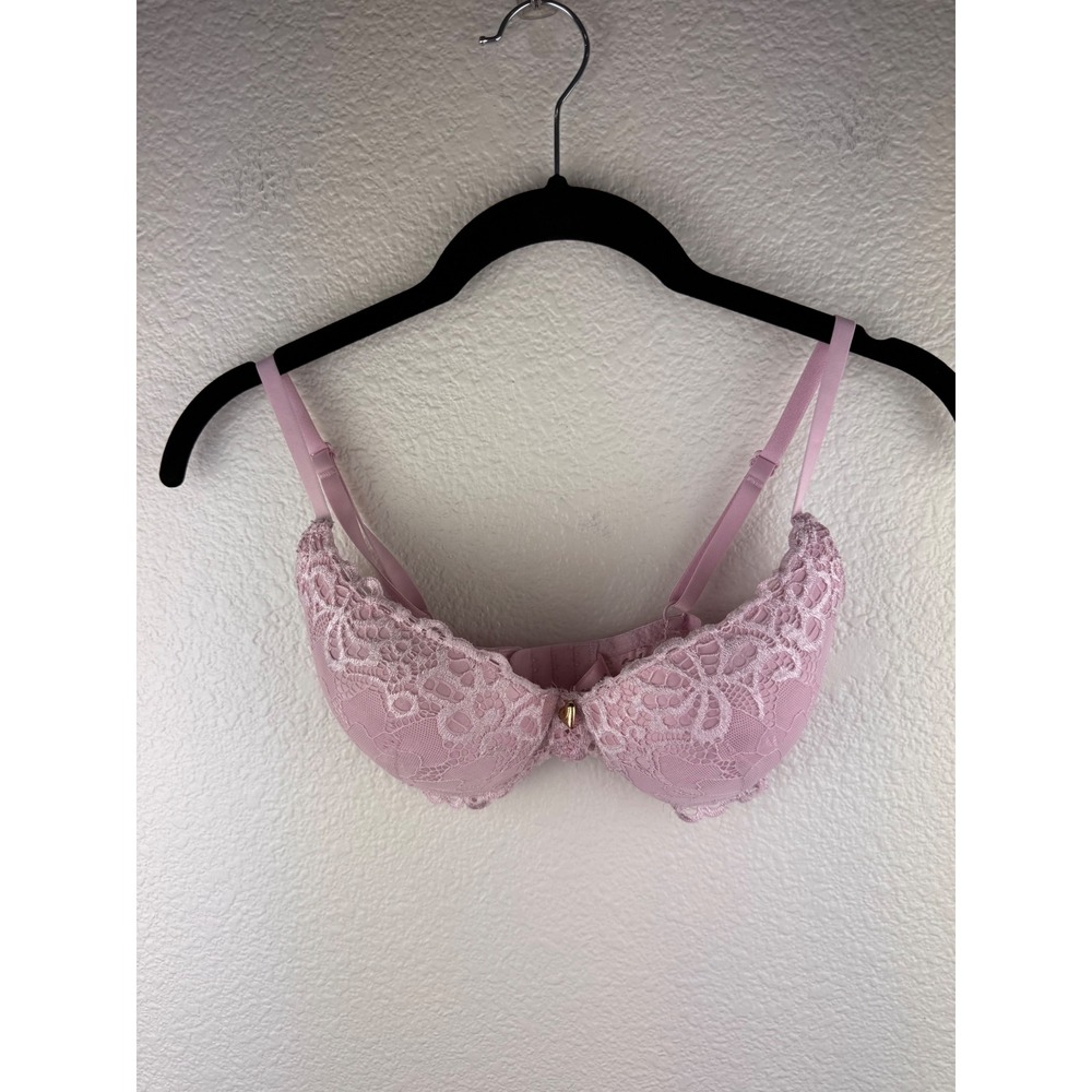 Juicy Couture Pink Lace Push Up Bra 34B Underwire Adjustable Straps